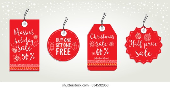 Vector christmas sale poster with toys. Holiday background and design banner. Vector banner with hand-drawn xmas graphic.