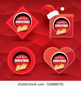 vector Christmas sales tag or label with red santa hat. Red winter Christmas sale poster or background