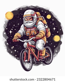 Vector christmas santa claus cycling in space 