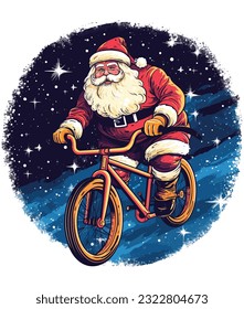 Vectores navideños santa claus ciclismo en el espacio 