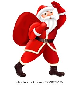 Vector Christmas Santa Claus with Red Bag isolated on white background