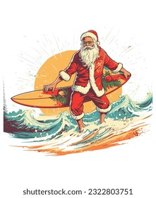 Vector navidad santa claus verano surf