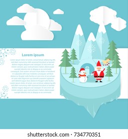 Vector Christmas Santa Cross Live on the iceberg with snowman and reindeer.  