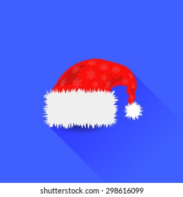 Vector Christmas Santa Hat Isolated on Blue Background