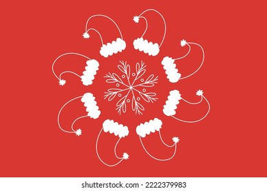 vector christmas santa hat mandala pattern with snowflake red background