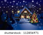 Vector of Christmas scene, snowfall is in separated layer.