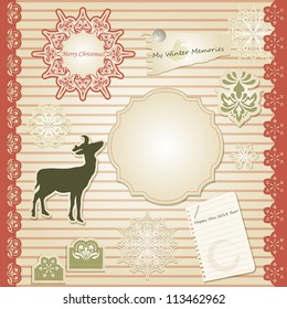 vector christmas scrapbook design template,  seamless lacy brushes included, fully editable eps 10 file with transparency effects, standart AI fonts