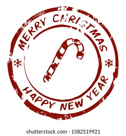 Vector Christmas Seal Stamp with Candy Cane Icon