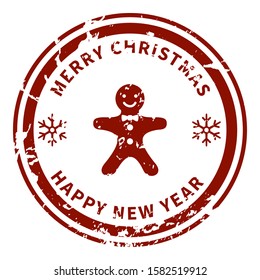 Vector Christmas Seal Stamp with Gingerbread Icon