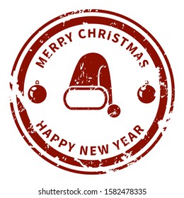 Vector Christmas Seal Stamp with Santas Hat Icon
