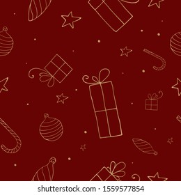 Vector - Christmas seamless background with gold hand drawn christmas decoration.Seamless background  can be used for wallpaper.