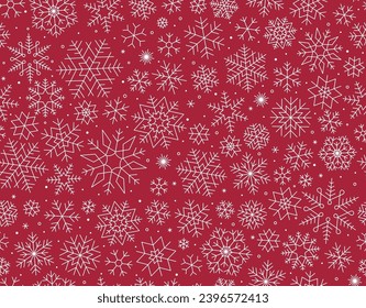 Vector christmas seamless background with Snowflakes. Red background.