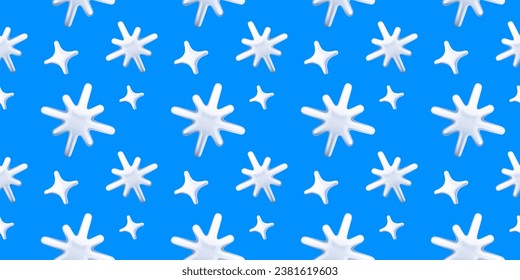 Vectora navidad sin fisuras con hermoso copo de nieve sobre fondo azul. Diseño de estilo 3d de diferentes copos de nieve. Resumen del patrón de navidad decorativo para la web, sitio, banner, tarjeta, papel de envoltura
