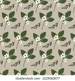 Vector Christmas seamless pattern with botanical,  plants and flowers. Winter decoration pattern