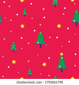 Vector Navidad patrón sin fisuras con árbol de navidad - Estrellas y Nieve