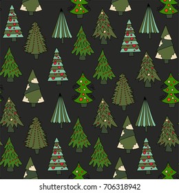 Vector Christmas seamless pattern with color cartoon Christmas trees.
