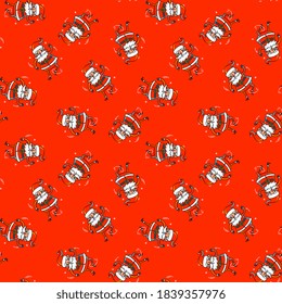 Vector christmas seamless pattern with crazy dancing santa claus on red color background