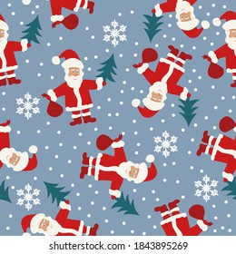 Vector of Christmas seamless pattern with cute Santa Claus and snowflakes.New Year background