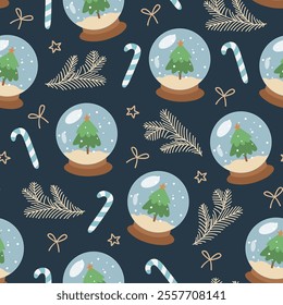 Vector Christmas seamless pattern with decorative hearts and stars 