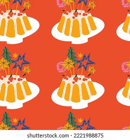 Vector Christmas seamless pattern with different traditional decoration in contemporary modern trendy style