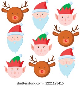 vector christmas seamless pattern with elf, santa claus and deer. Suitable for fabric, paper, packaging, decor and design