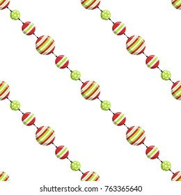 Vector Christmas seamless pattern of garlands. Repeated illustration of New Year decorative beads perfect for gift paper.
