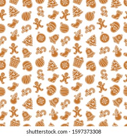 Vector Christmas seamless pattern with gingerbread cookies