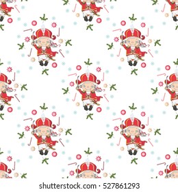 Vector Christmas seamless pattern with nutcrackers white background