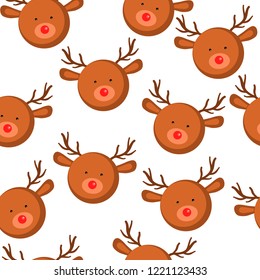 Vector Christmas seamless pattern with Santa's deers. Suitable for fabric, paper, packaging, decor and design