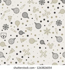 Vector Christmas seamless pattern, snowflakes, letters, ate, candles, balls, confetti, sweet sticks