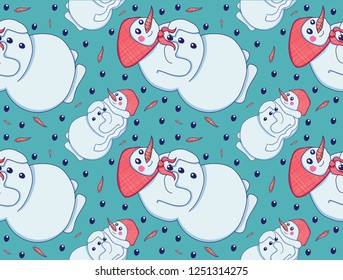 vector Christmas seamless pattern with snowman on light background