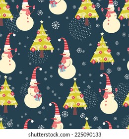 Vector Christmas seamless pattern with snowman