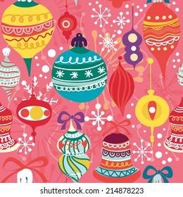 Vector Christmas seamless pattern of christmas toys in bright colors.