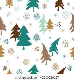 Vector Christmas seamless pattern of Christmas trees, snowflakes.It is used in the production of wrapping paper,textiles, wallpaper, wrappers,postcards,banners.