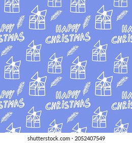 Vector Christmas Seamless Pattern with white line on Cosmic Iric background doodle style.Holiday,Winter print  hand drawn.Designs for wrapping paper,fabric,scrapbook paper,textiles,packaging,wallpaper