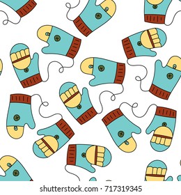 Vector Christmas seamless pattern with winter gloves. Winter doodle illustration.