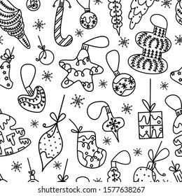 Vector christmas seamless pattern.Repeatable background with winter christmas decorations-ball, star; heart; present. Seamless texture for wallpaper; fabric; print; bedding.
