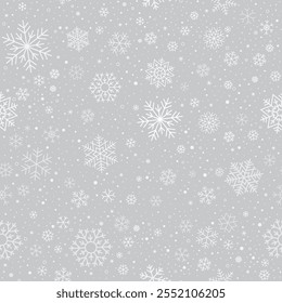 Vector Christmas seamless texture with snowflakes. Grey background.