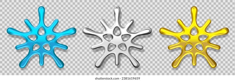 Un juego de navidades vectoriales de un hermoso copo de nieve sobre fondo transparente. Diseño de estilo 3d de copo de nieve abstracto de diferentes colores. Objeto de invierno decorativo para web, sitio, banner, tarjeta