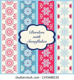 Vector Christmas Set of Borders with Snowflakes. Holiday festive ribbons illustration 