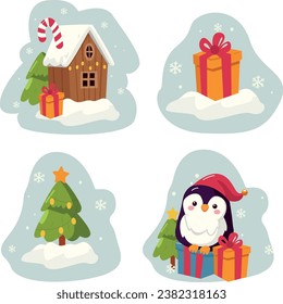  vector christmas set. children for Christmas. cartoon christmas tree, animals