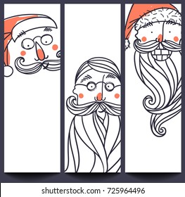 Vector Christmas set of funny cards with hand drawn Santa portraits