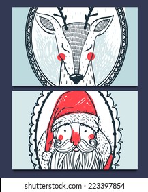Vector Christmas set of hand drawn cards