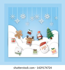 vector Christmas set icons illustration snowflakes