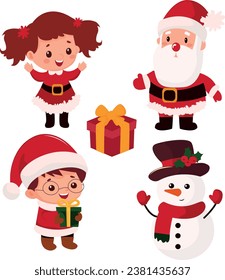  vector christmas set. santa claus and children for christmas.  cartoon children for christmas