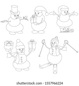 Vector Christmas set snowmen and skates  skis in different hats  Zenart 
