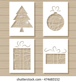 Vector Christmas set of stencil templates on wooden background