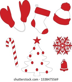 vector christmas set of traditional items in two colors