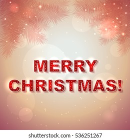 Vector Christmas shining present card in red color with text Merry Christmas on it.