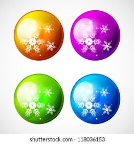 Vector Christmas shiny buttons with snowflakes